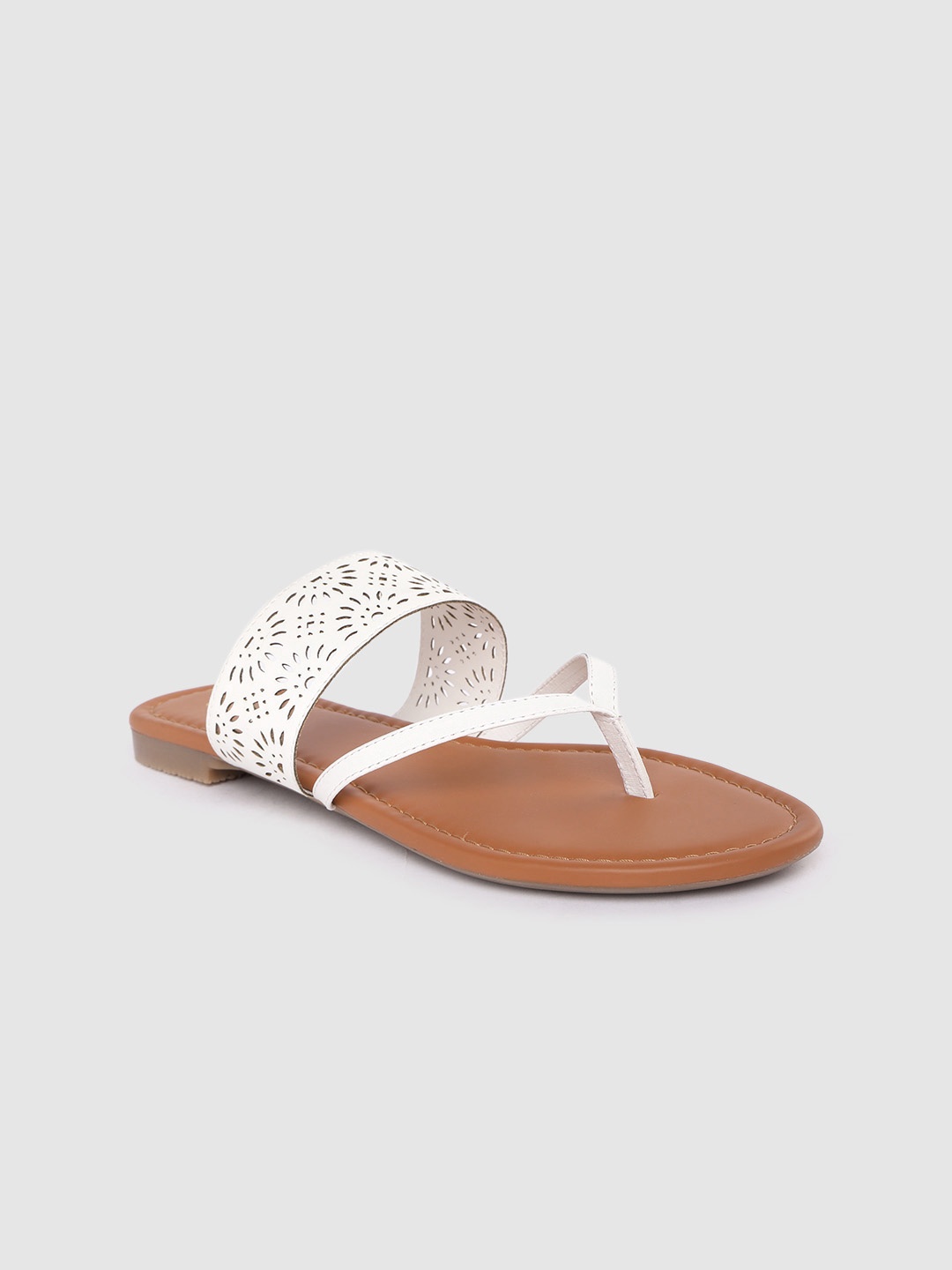 

DressBerry Women White Laser Cut Open Toe Flats