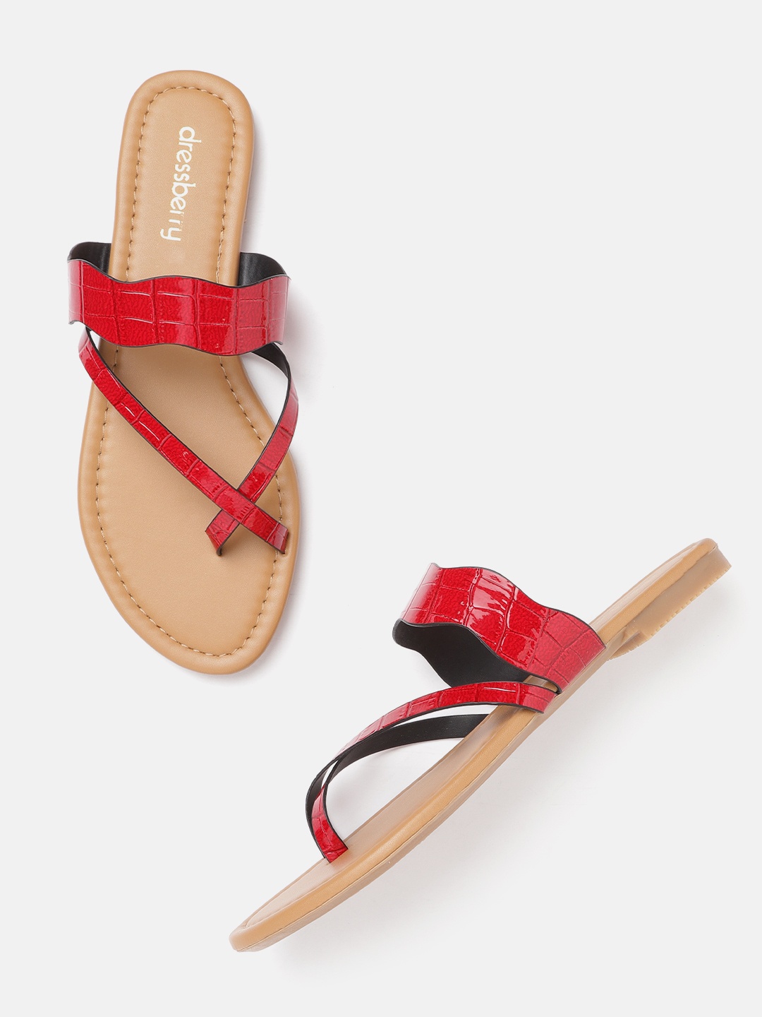 

DressBerry Women Red Croc Textured One Toe Flats