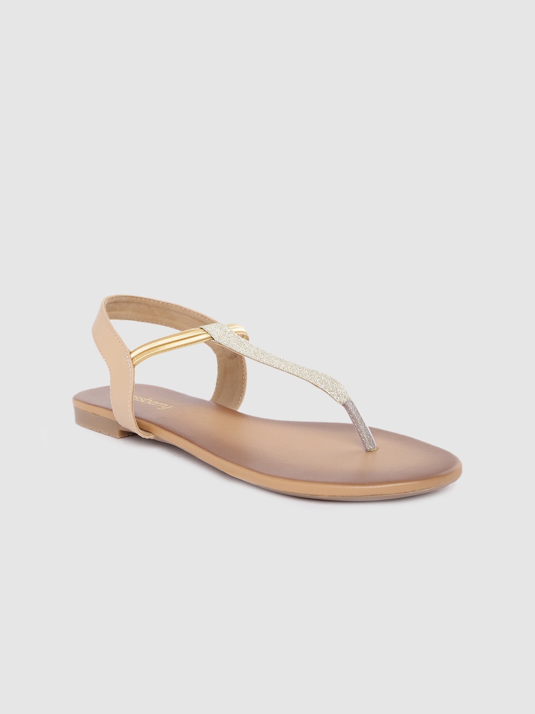 

DressBerry Women Gold-Toned Shimmer T-Strap Flats