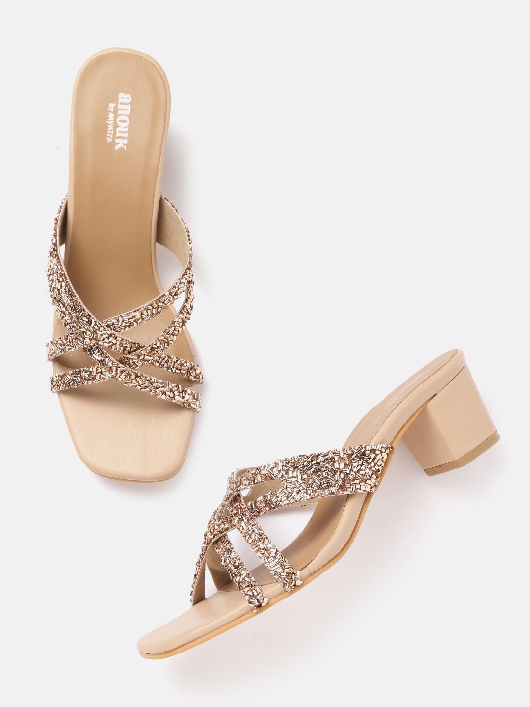 

Anouk Women Rose Gold-Toned Embellished Block Heels