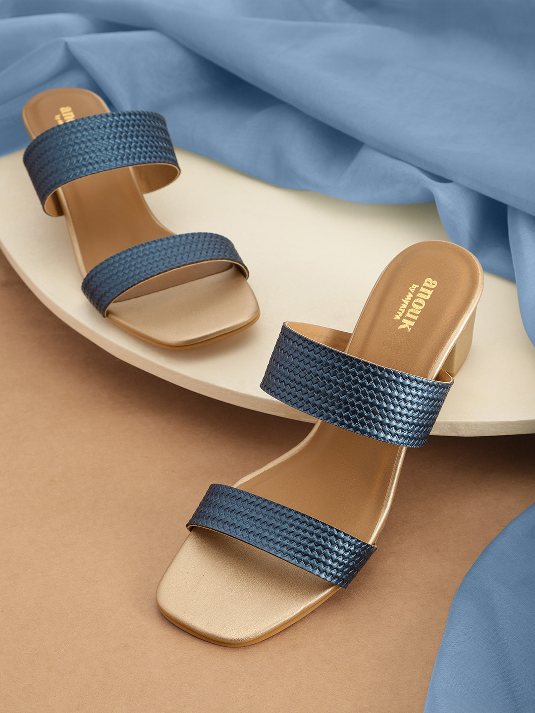 

Anouk Blue Basketweave Textured Block Heels