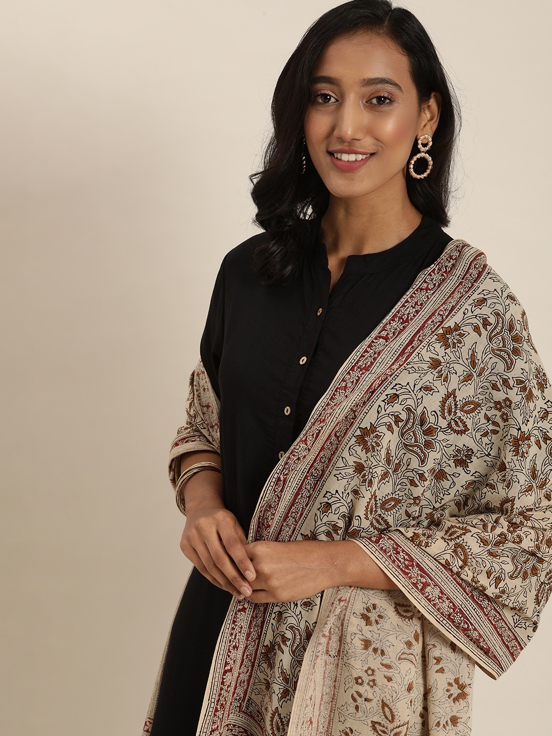 

Taavi Beige & Black Bagru Hand Block Print Dupatta