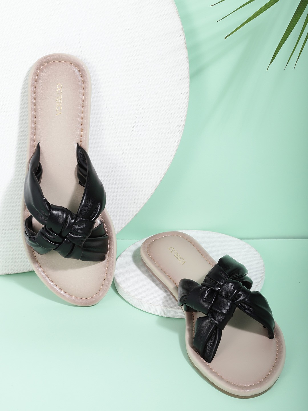 

CORSICA Women Black Solid Open Toe Flats with Knot Detail