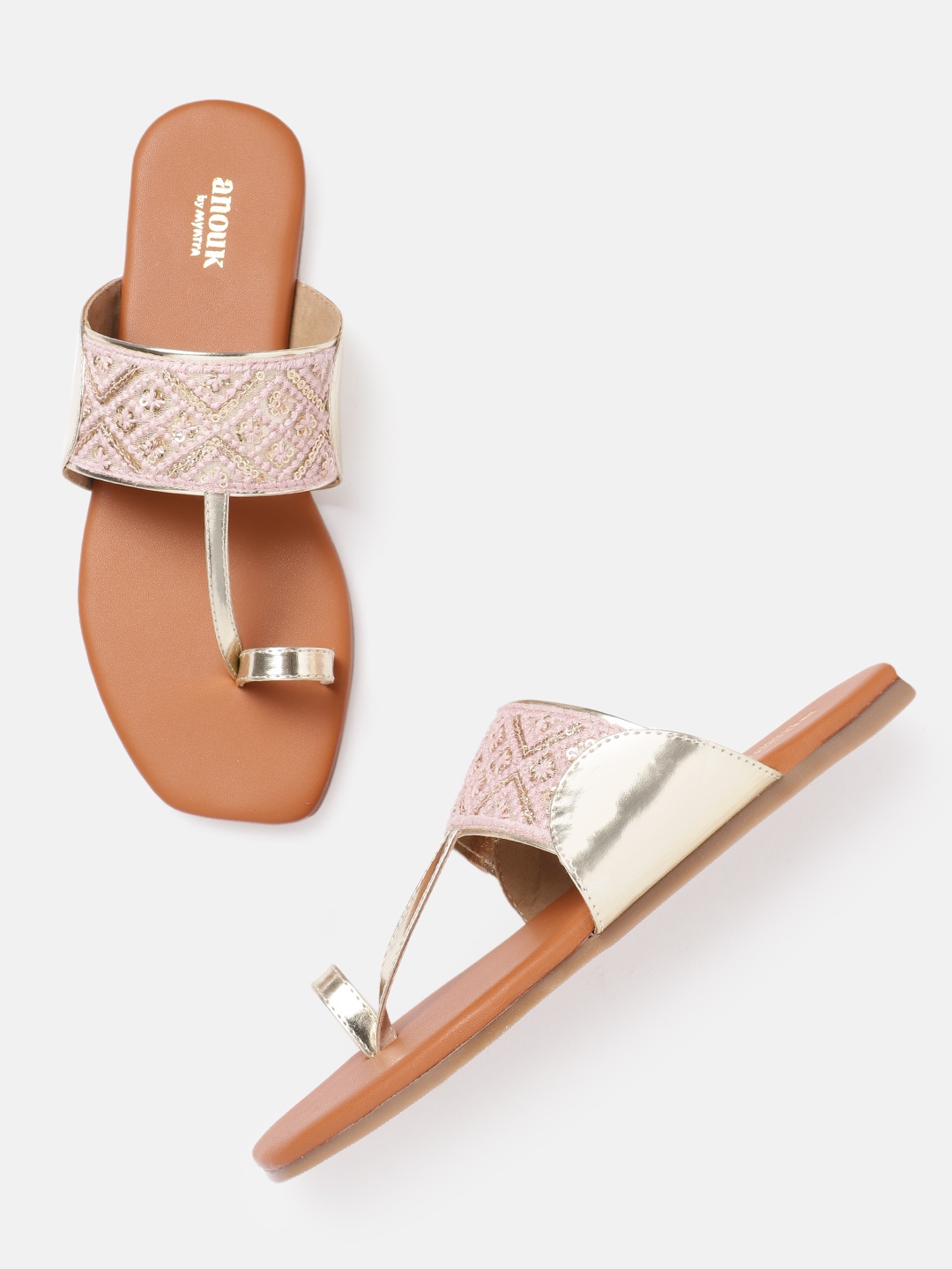 

Anouk Women Pink & Gold-Toned Embroidered One Toe Flats