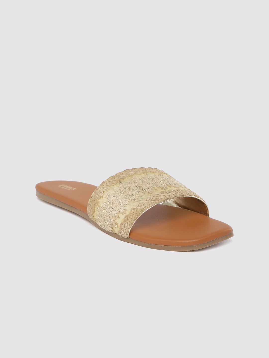 

Anouk Women Gold-Toned Embellished Open Toe Flats