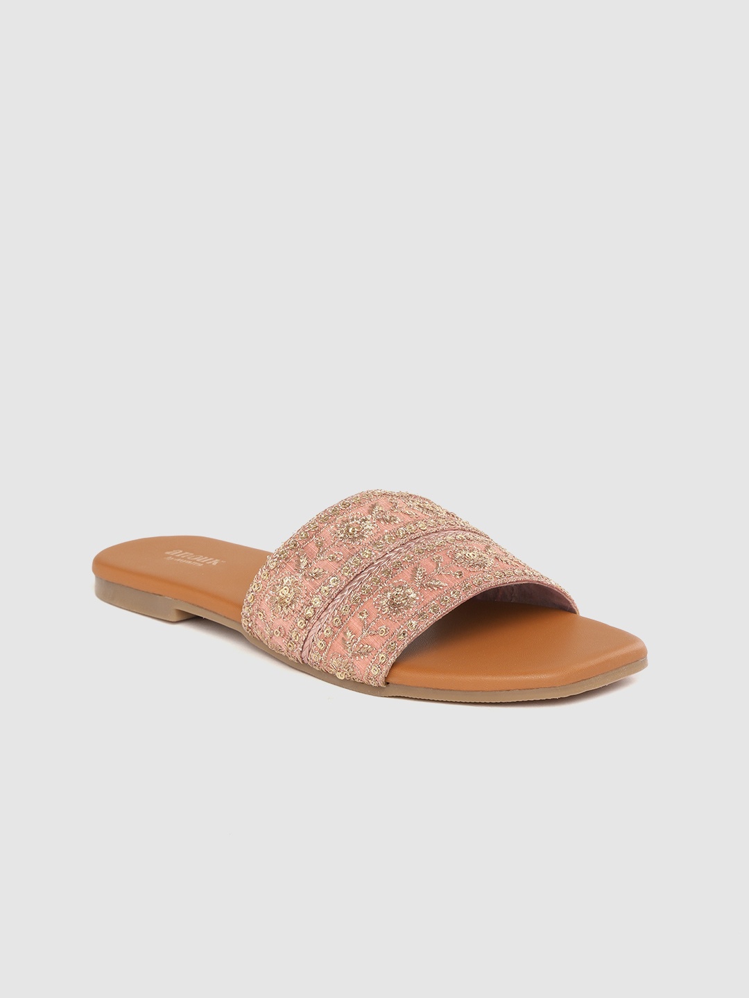 

Anouk Women Tan Brown Ethnic Embroidered Ethnic Open Toe Flats