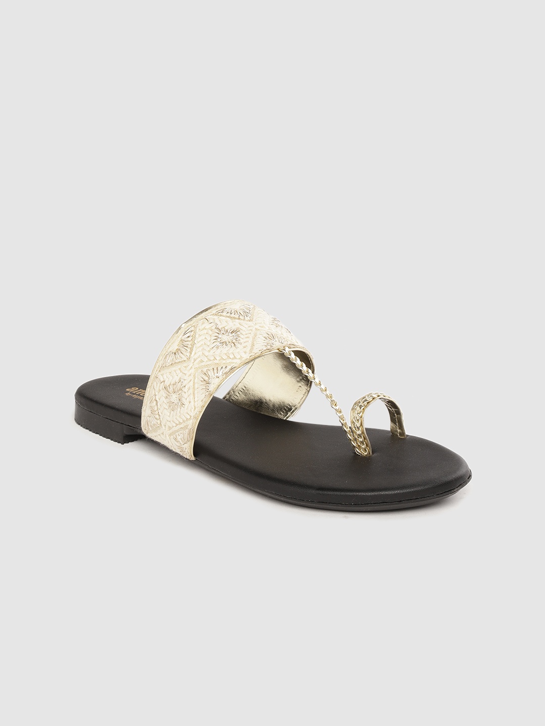 

Anouk Women Off White & Gold-Toned Embroidered Ethnic One Toe Flats