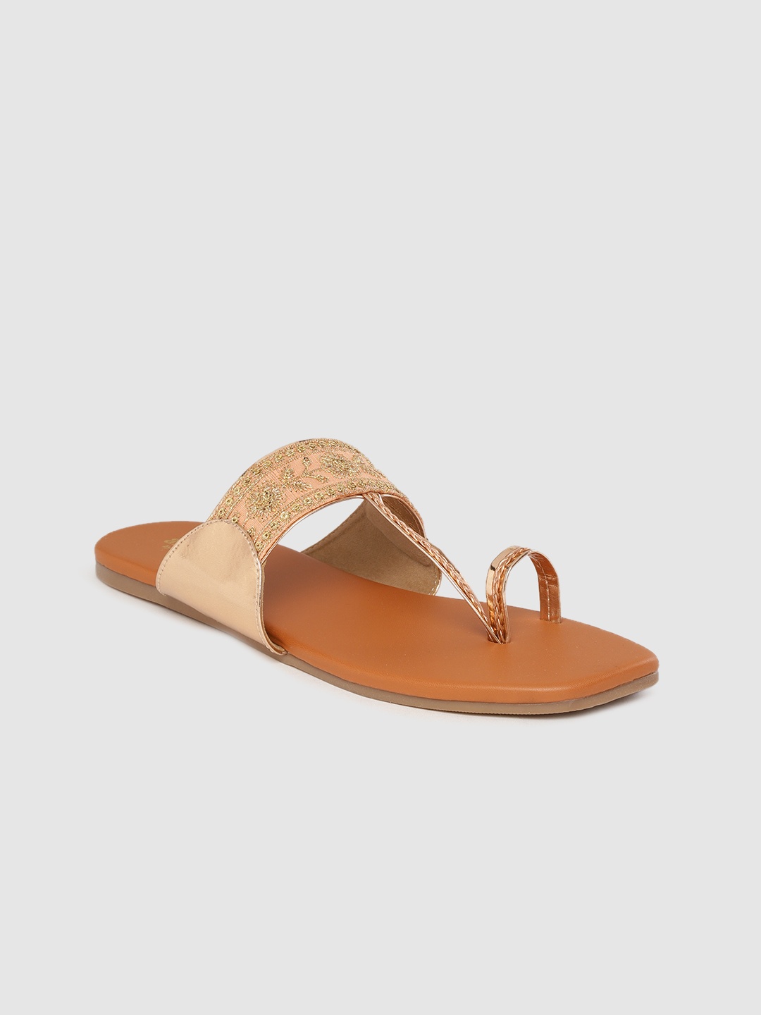 

Anouk Women Pink & Gold-Toned Ethnic Embellished One Toe Flats with Braided Detail