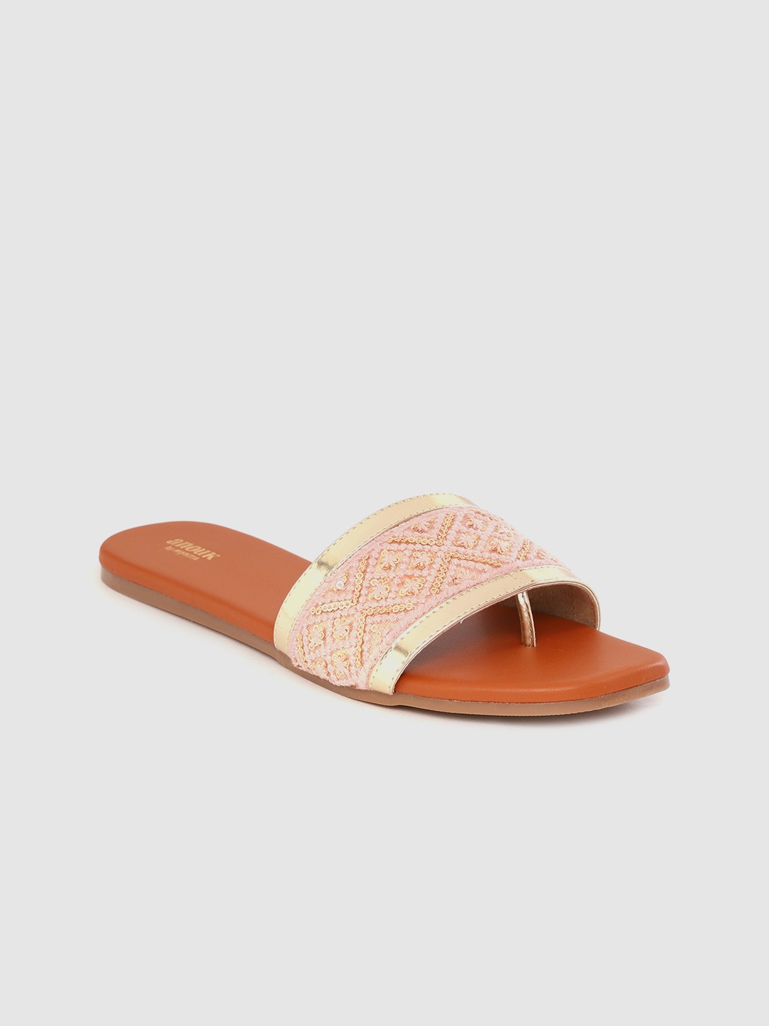 

Anouk Women Pink & Gold-Toned Ethnic Embellished Open Toe Flats