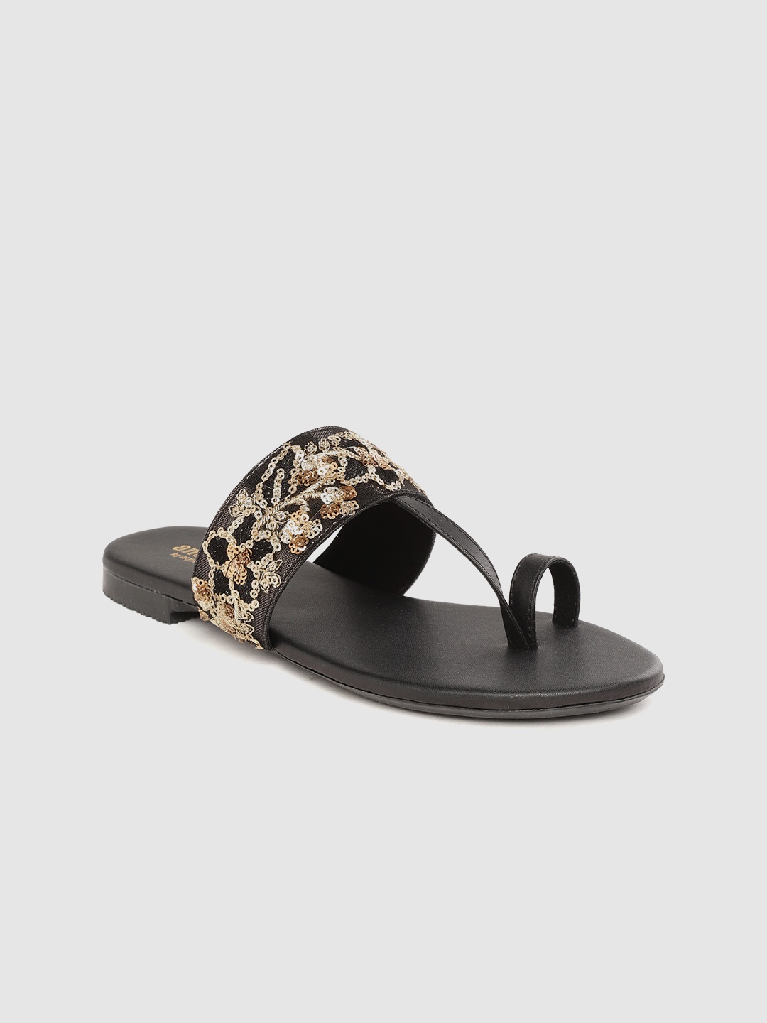

Anouk Women Black & Gold-Toned Embroidered Ethnic One Toe Flats