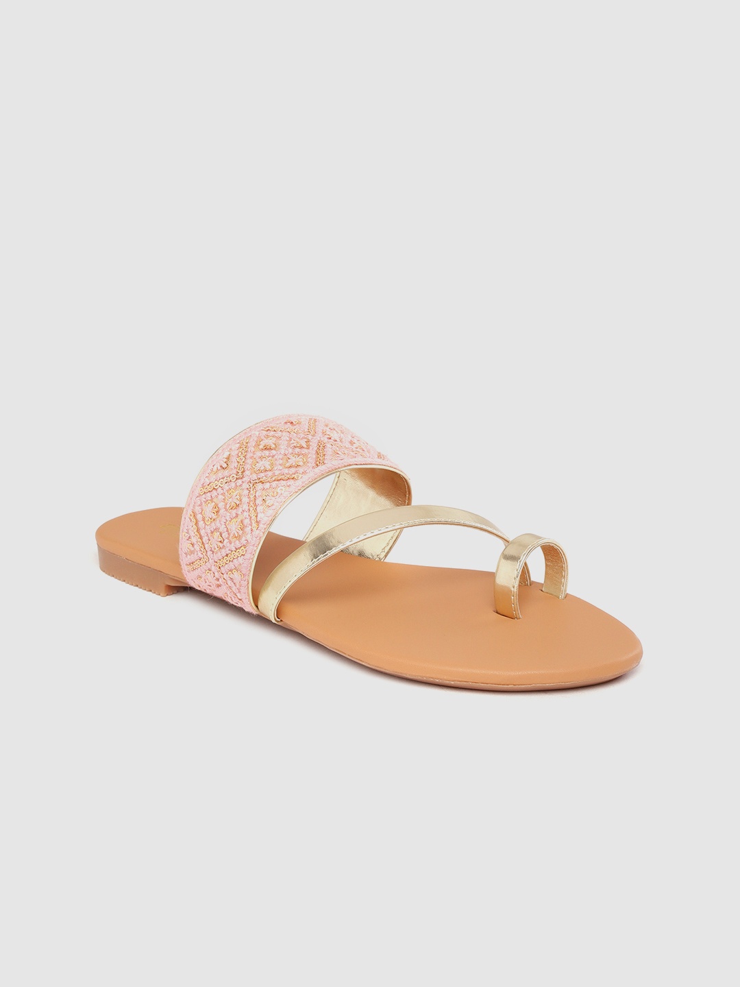 

Anouk Women Pink & Gold-Toned Ethnic Embellished One Toe Flats