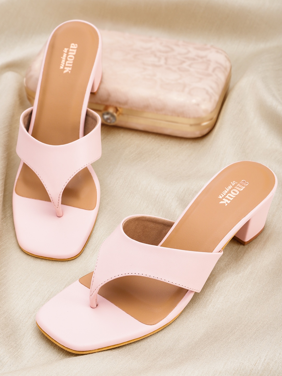 

Anouk Women Peach-Coloured Solid Block Heels