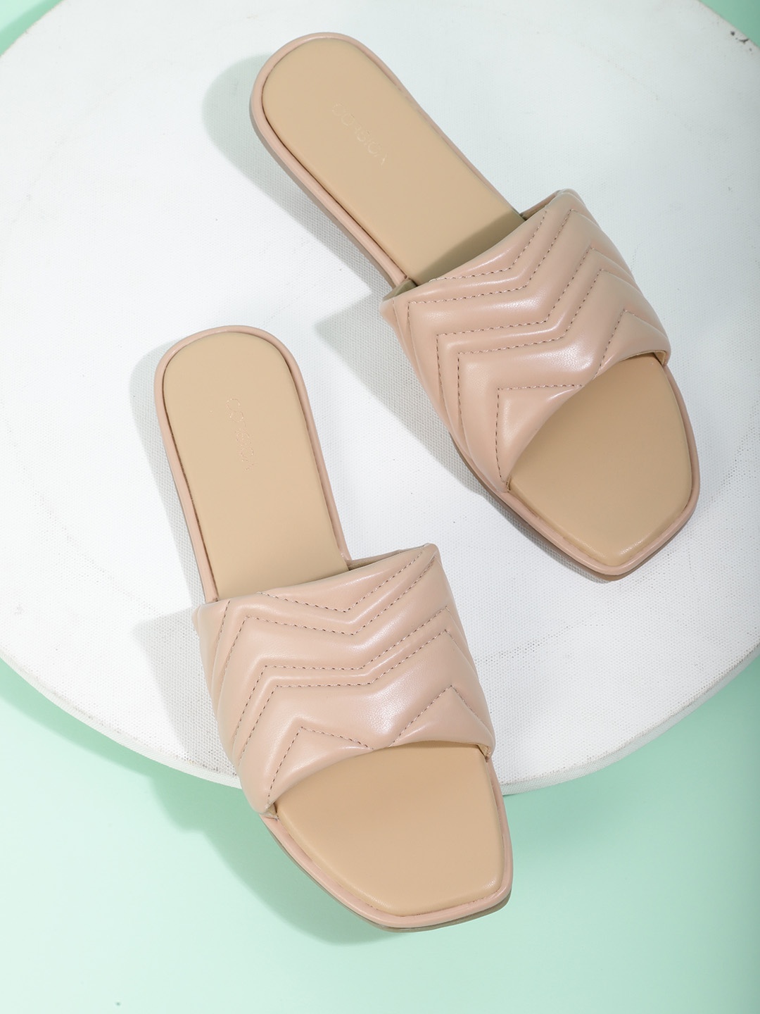 

CORSICA Women Beige Quilted Open Toe Flats