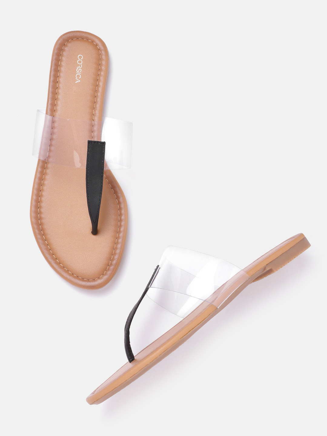 

CORSICA Women Black & Transparent Solid T-Strap Flats