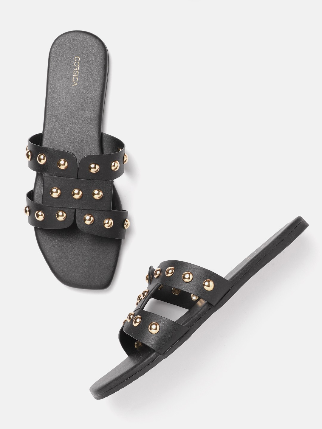 

CORSICA Women Black Riveted Open Toe Flats