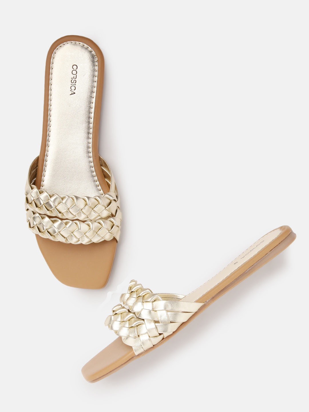 

CORSICA Women Gold-Toned Basketweave Open Toe Flats