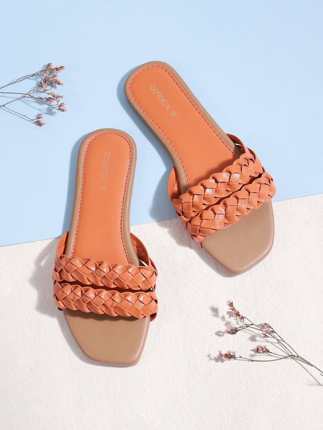 

CORSICA Women Orange Braided Open Toe Flats