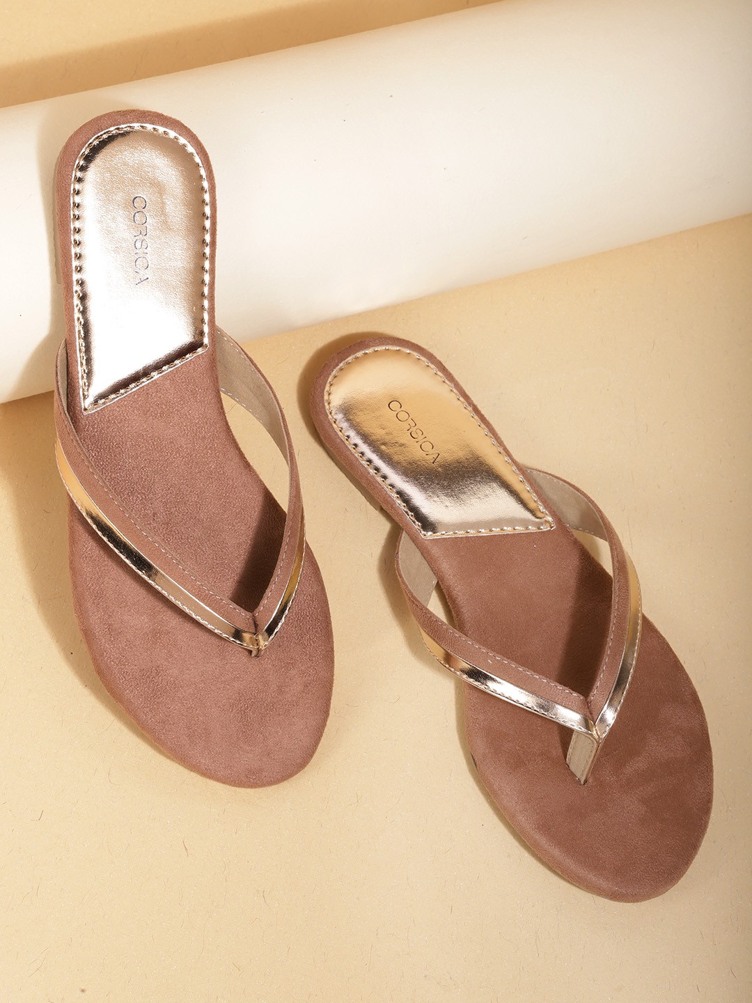 

CORSICA Women Dusty Pink & Rose Gold-Toned Open Toe Flats