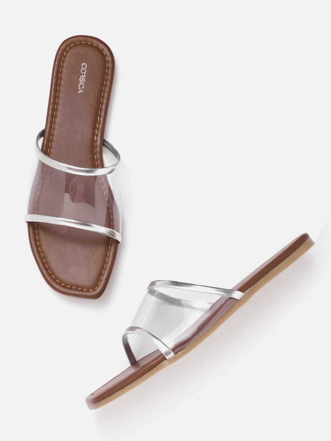 

CORSICA Women Transparent & Silver-Toned Open Toe Flats