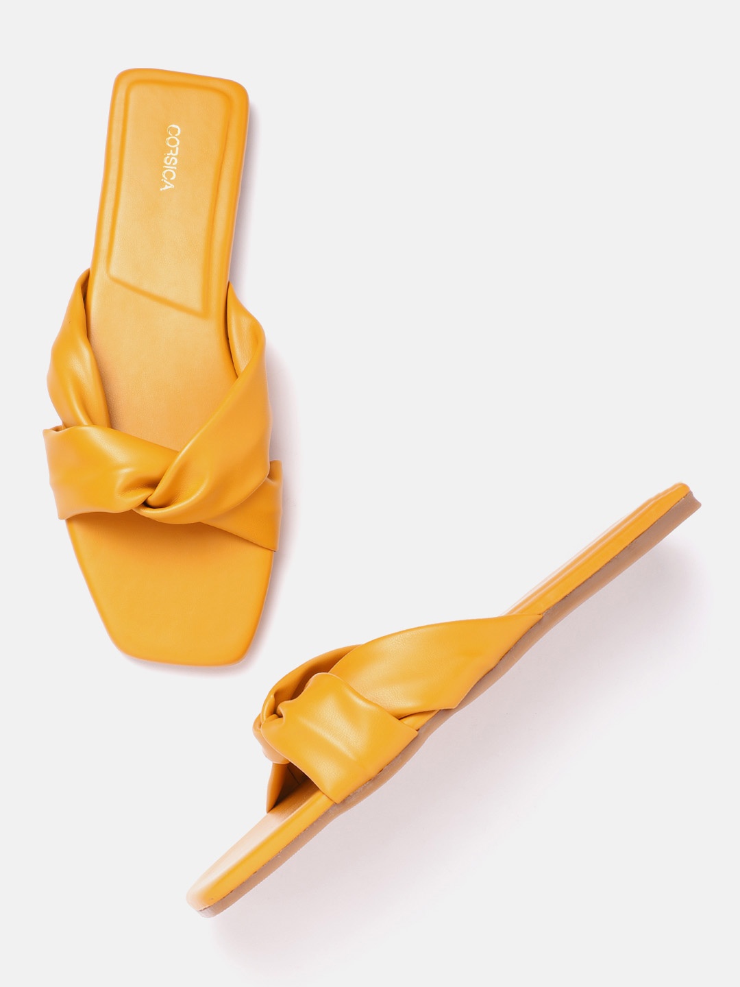 

CORSICA Women Mustard Yellow Criss-Cross Open Toe Flats
