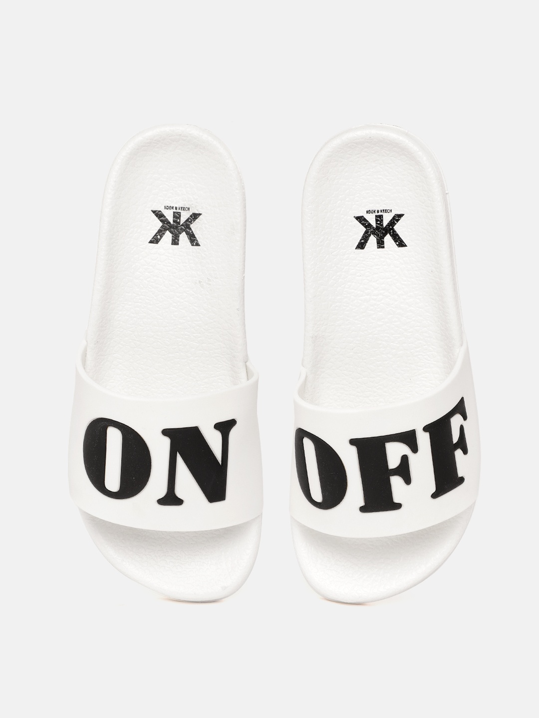 

Kook N Keech Women White & Black Typography Embossed Sliders