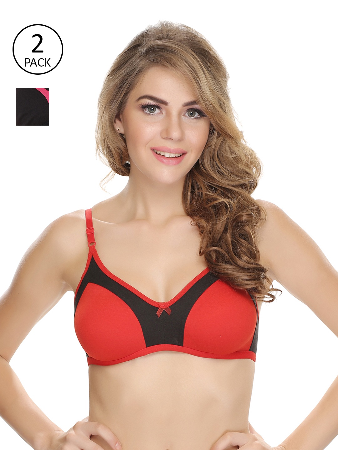 

Clovia Pack of 2 Colourblocked T-shirt Bras, Orange