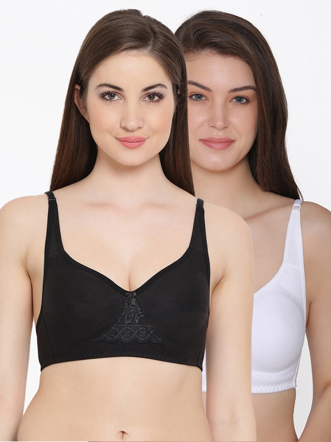 

Clovia Pack of 2 Solid Non-Wired Non Padded T-shirt Bra, Black