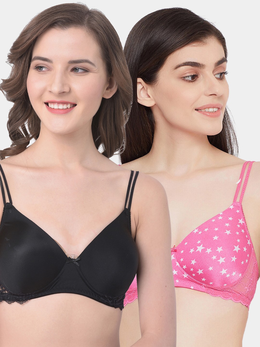 

Clovia Pack of 2 Solid Non-Wired Lightly Padded T-shirt Bra, Black