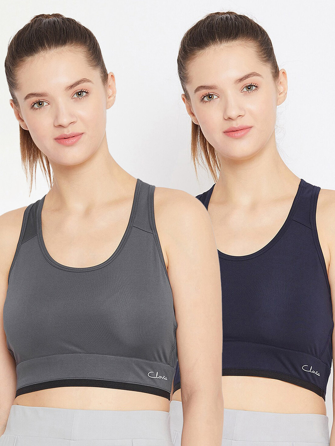 

Clovia Pack of 2 Solid Non-Wired Non Padded Workout Bra, Grey