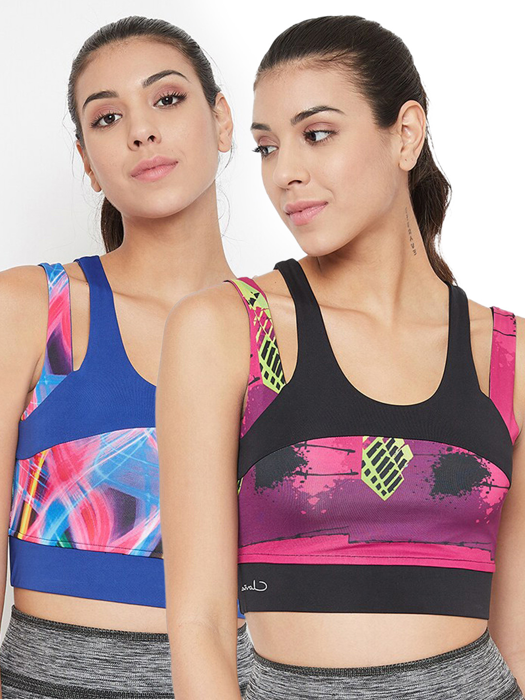 

Clovia Pack of 2 Printed Non-Wired Lightly Padded Workout Bra, Pink