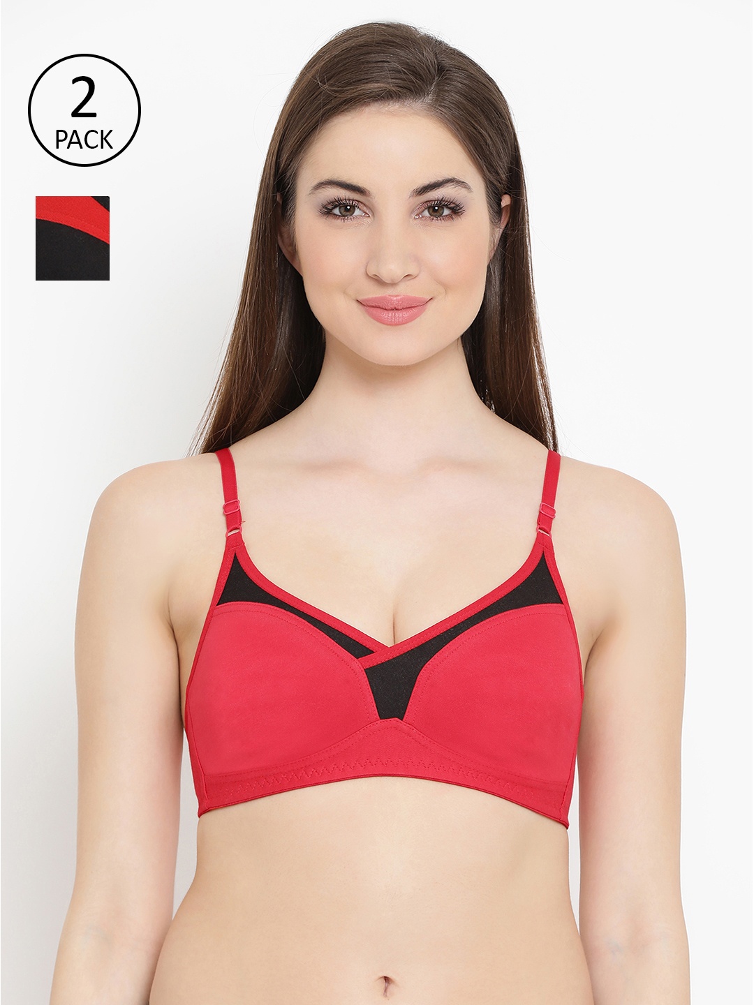 

Clovia Pack of 2 Solid Non-Wired Non Padded Everyday Bra, Red