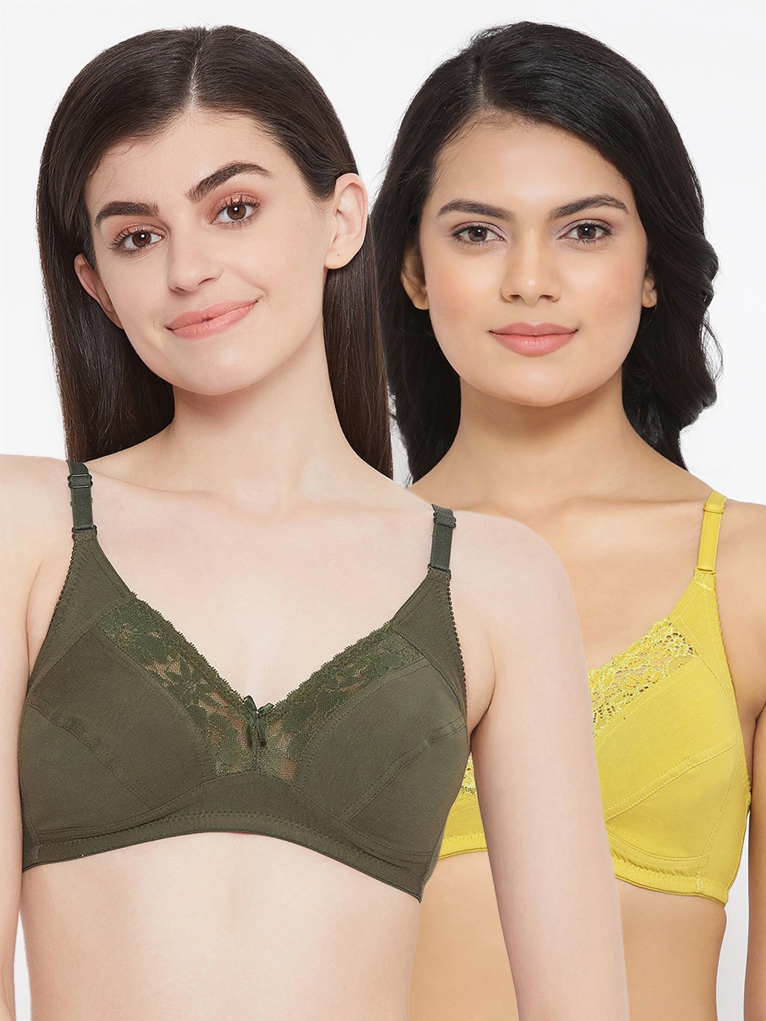 

Clovia Pack of 2 Lace Non-Wired Non Padded Everyday Bra, Green