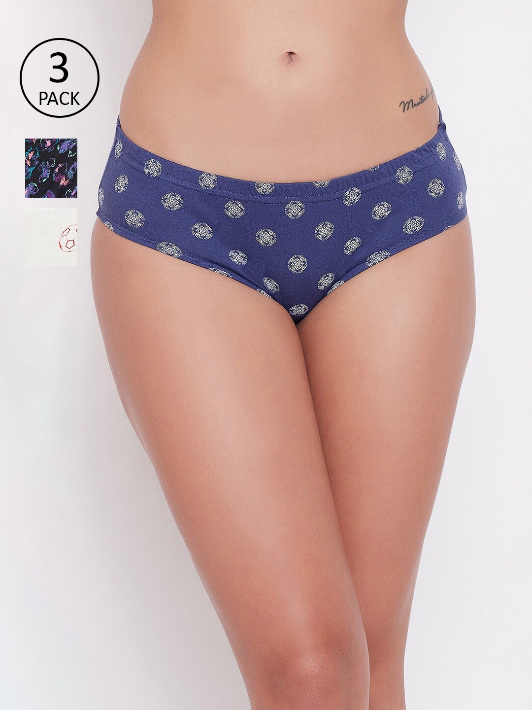 

Clovia Pack of 3 Printed Hipster Briefs, Blue
