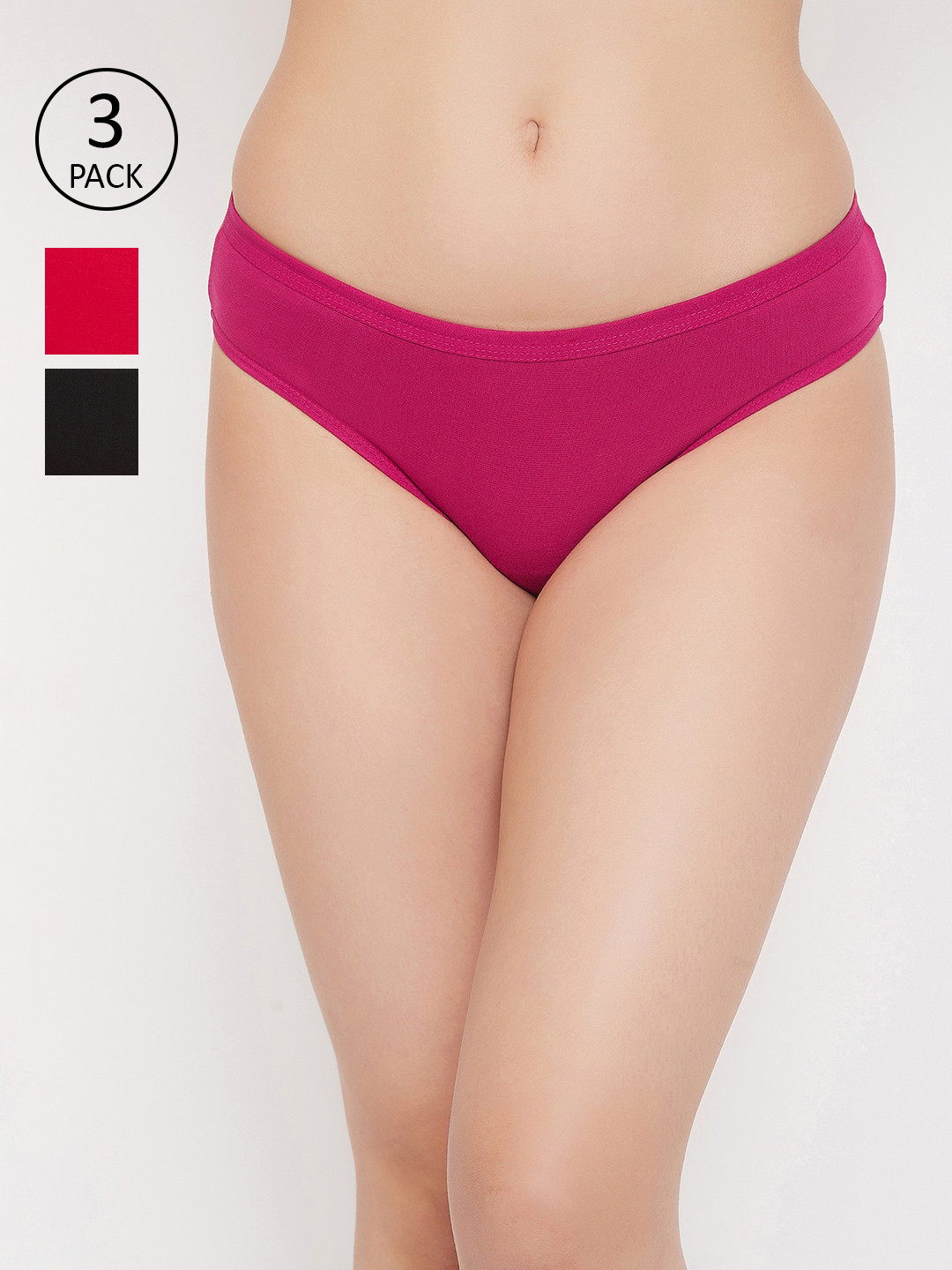 

Clovia Pack of 3 Solid Bikini Briefs, Pink