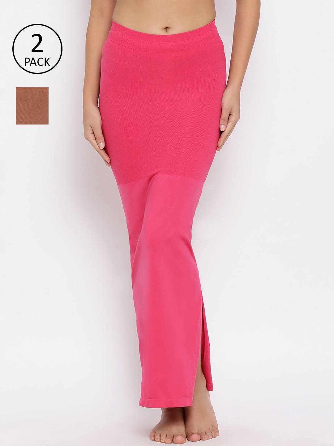

Clovia Pack of 2 Solid Saree Shapewear, Pink
