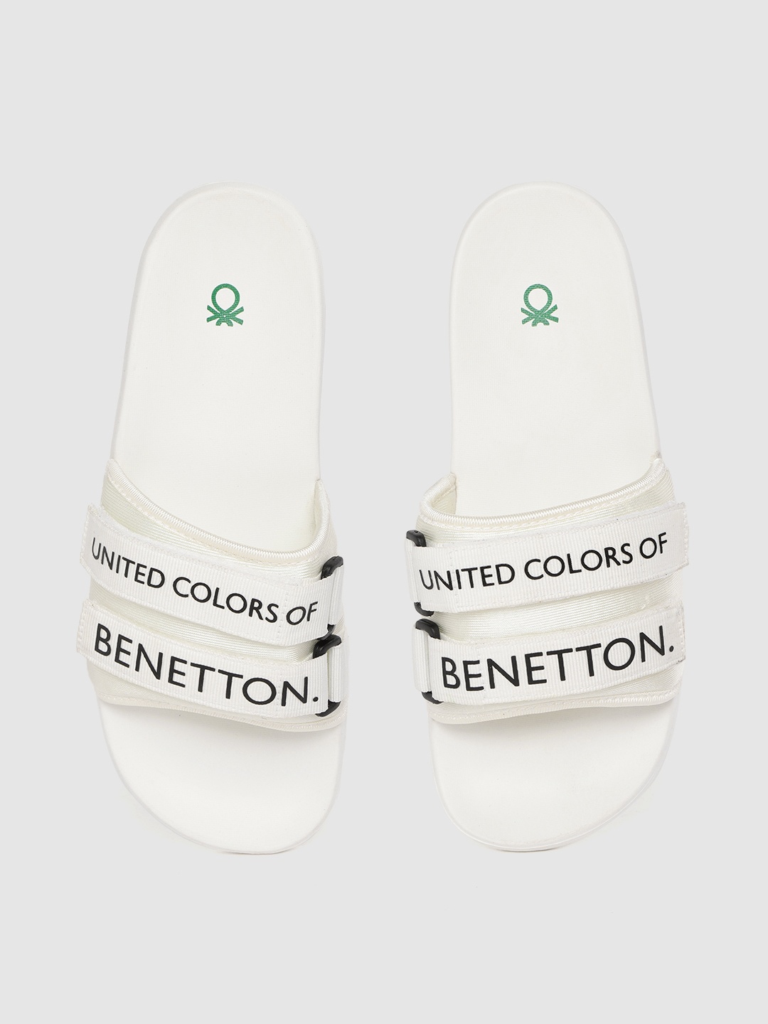 

United Colors of Benetton Men White & Black Brand Logo Print Sliders