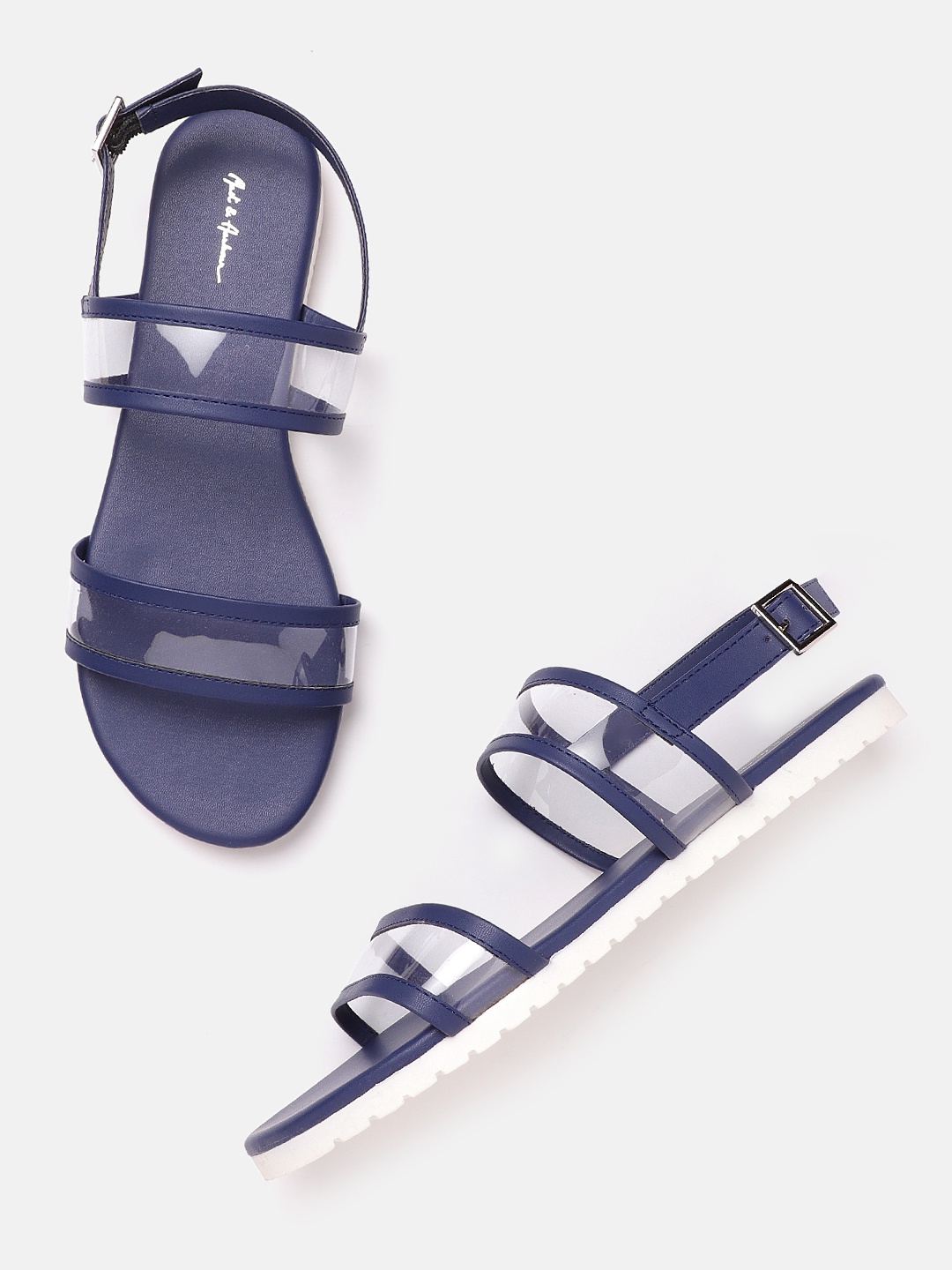 

Mast & Harbour Women Navy Blue & Transparent Solid Open Toe Flats