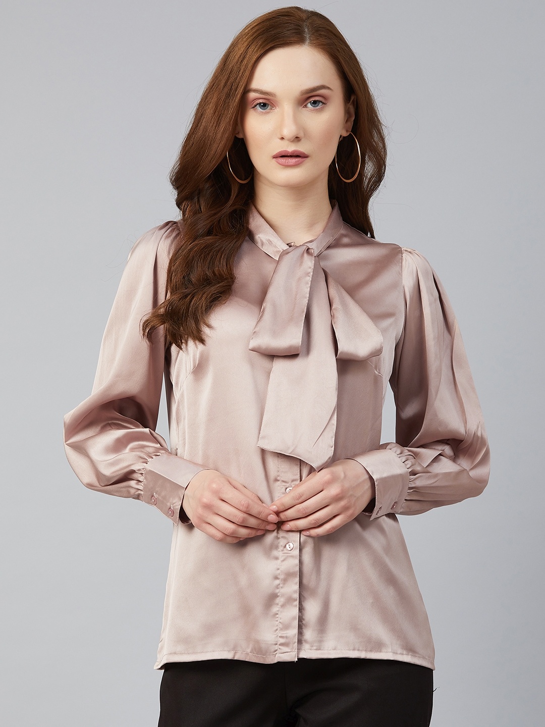 

plusS Elegant Pink Puff Sleeves Shirt