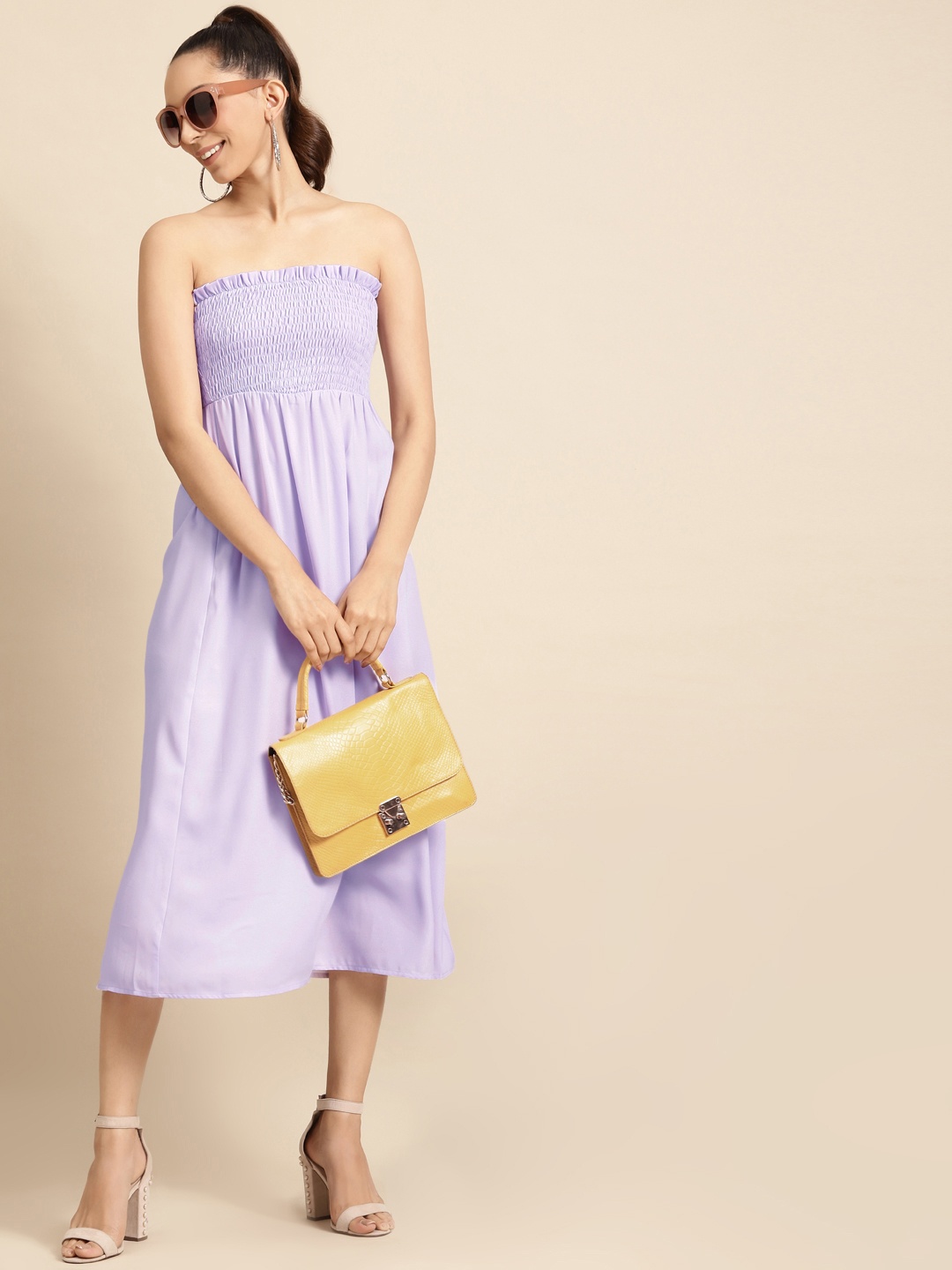 

DODO & MOA Women Lavender Solid A-Line Dress