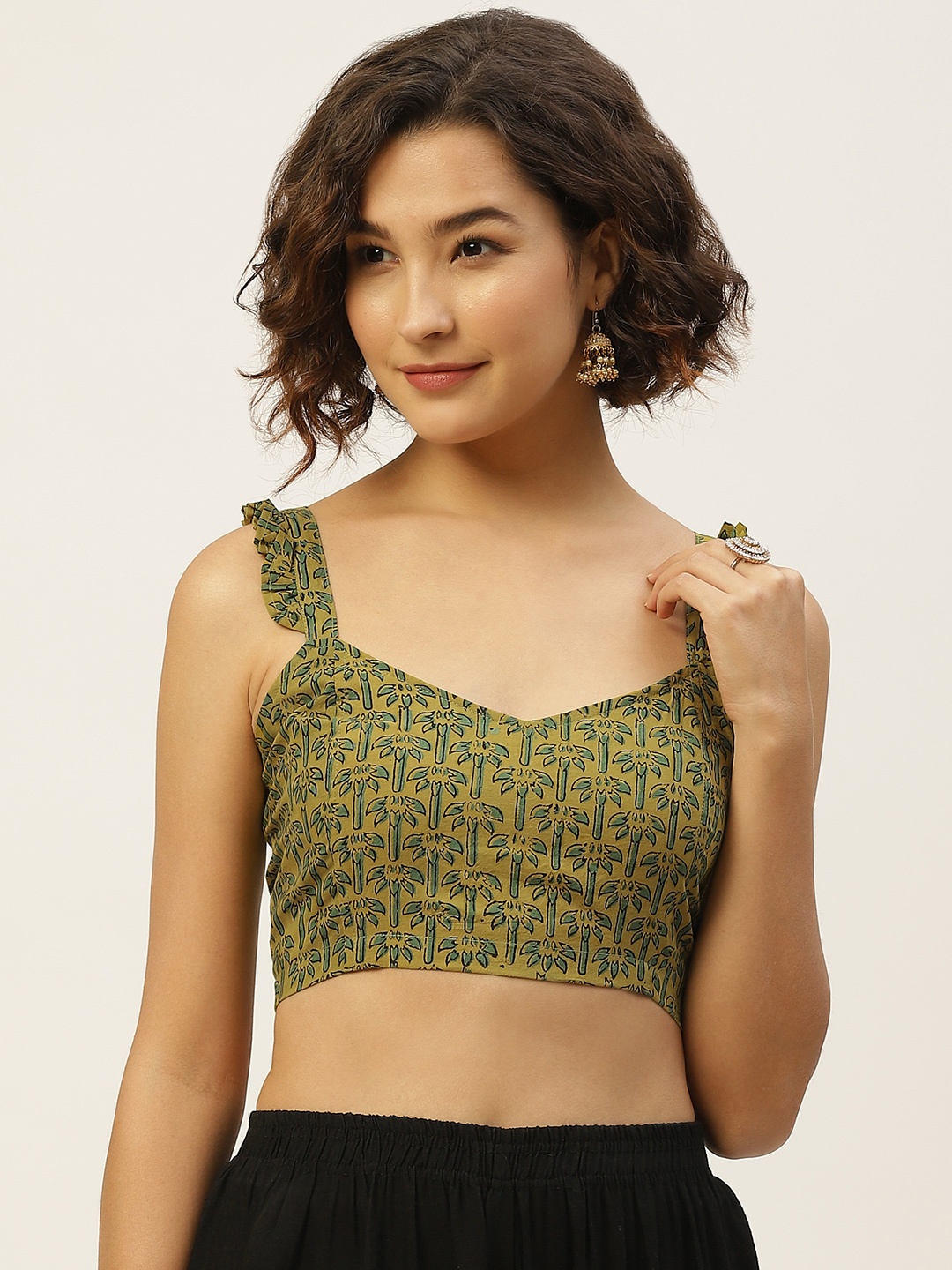 

Molcha Women Yellow & Green Pure Cotton Printed Non Padded Blouse