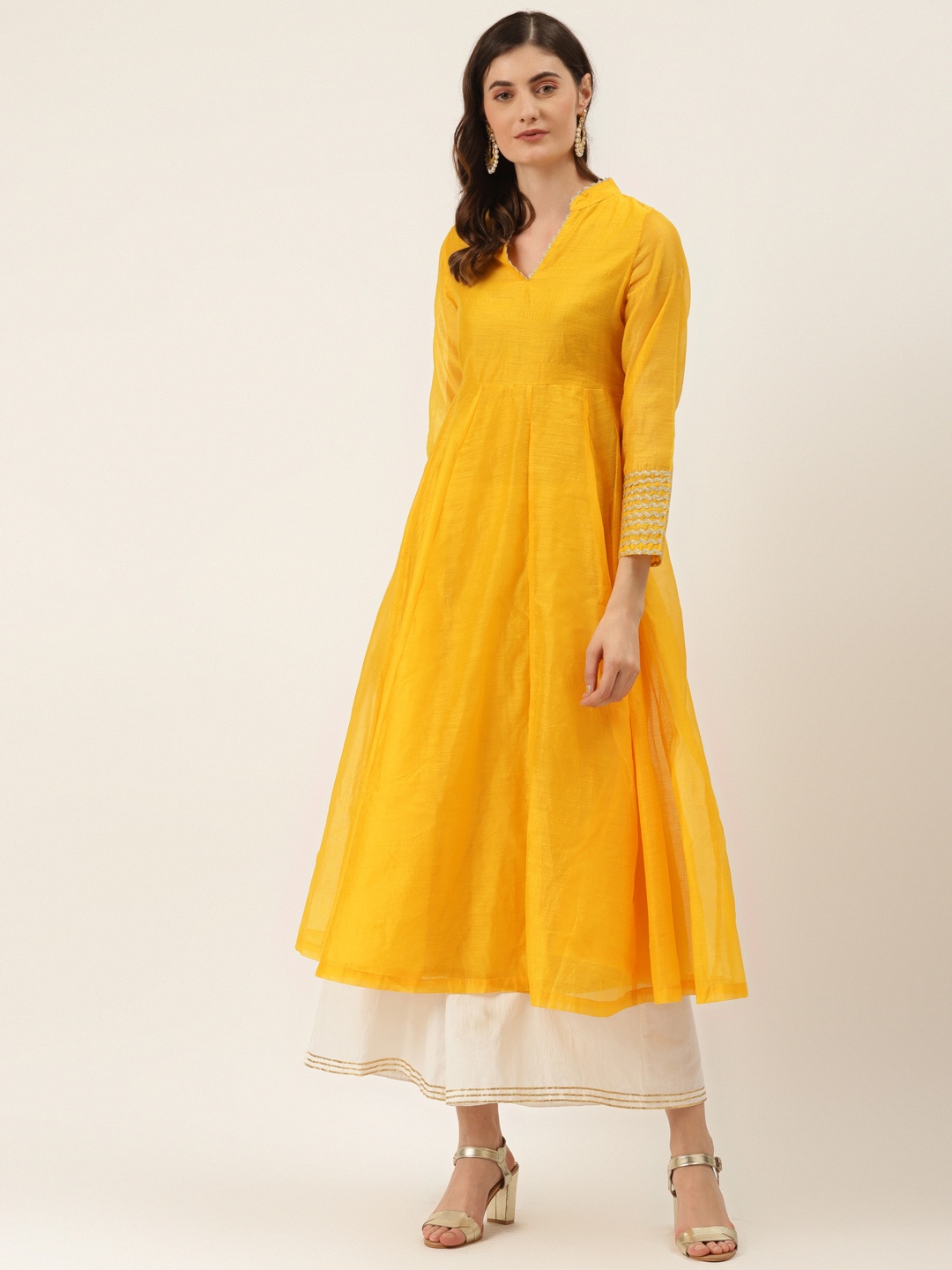 

DIVA WALK EXCLUSIVE Women Mustard Yellow A-Line Kurta With Gotta Patti