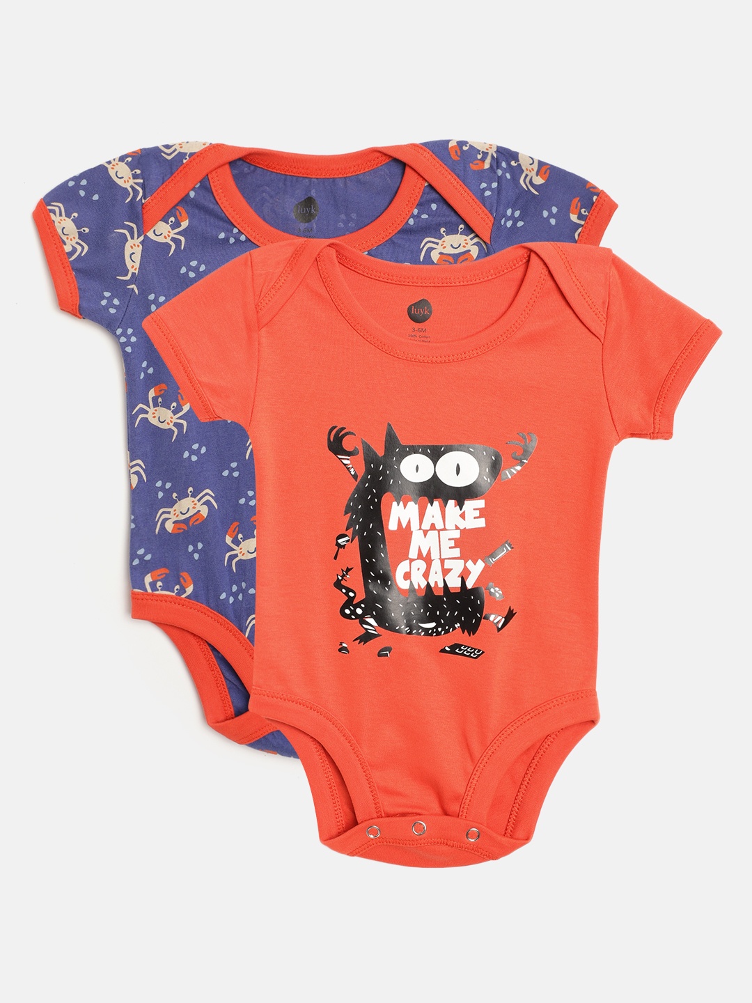 

luyk Infant Kids Pack of 2 Printed Pure Cotton Bodysuits, Rust
