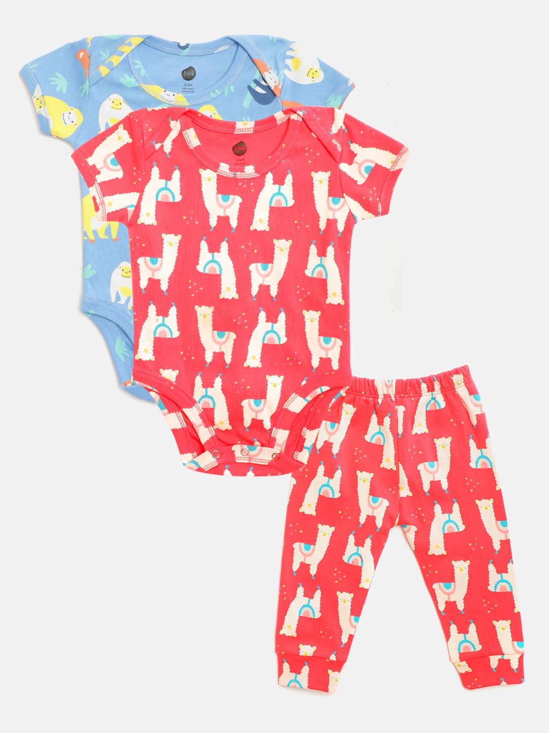 

luyk Infant Kids Pack of 2 Pure Cotton Printed Bodysuits & Joggers, Blue