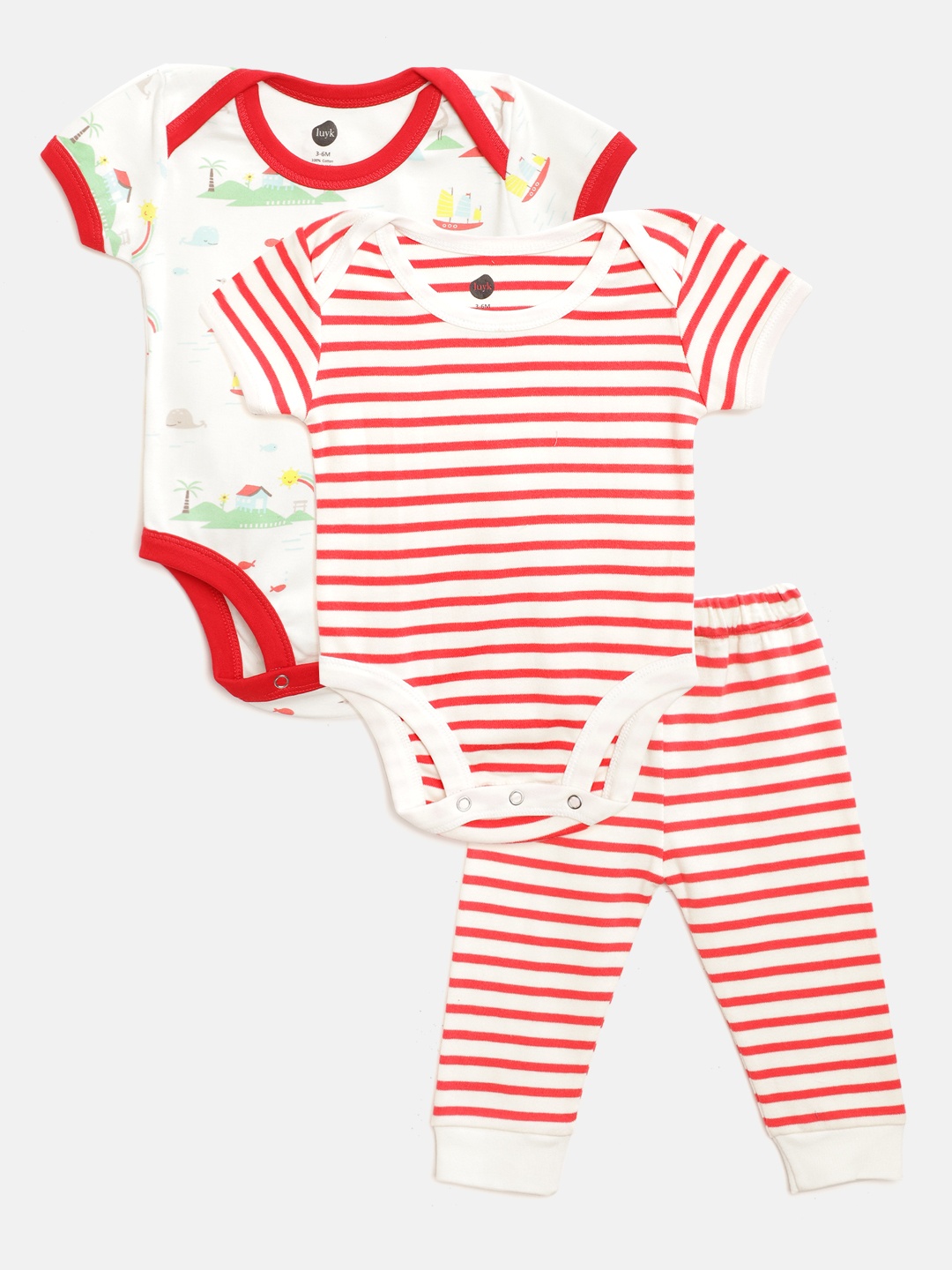 

luyk Infant Kids Pack of 2 Pure Cotton Printed Bodysuits & Joggers, White