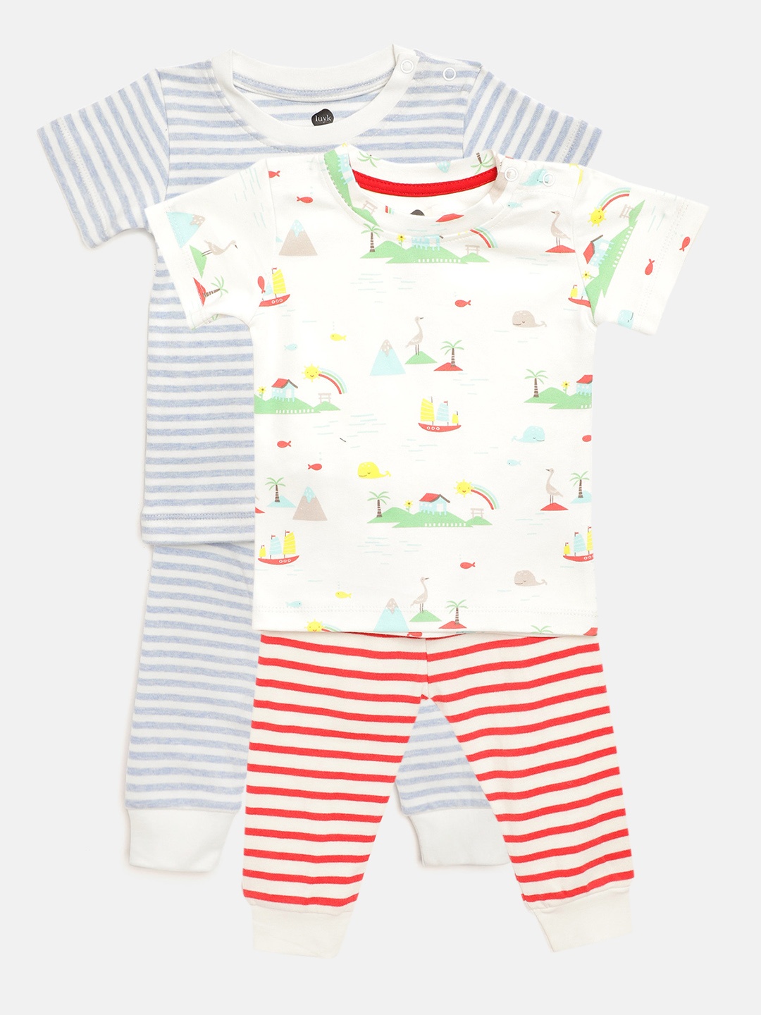 

luyk Kids Pack of 2 Printed Pure Cotton Co-Ord Sets, White