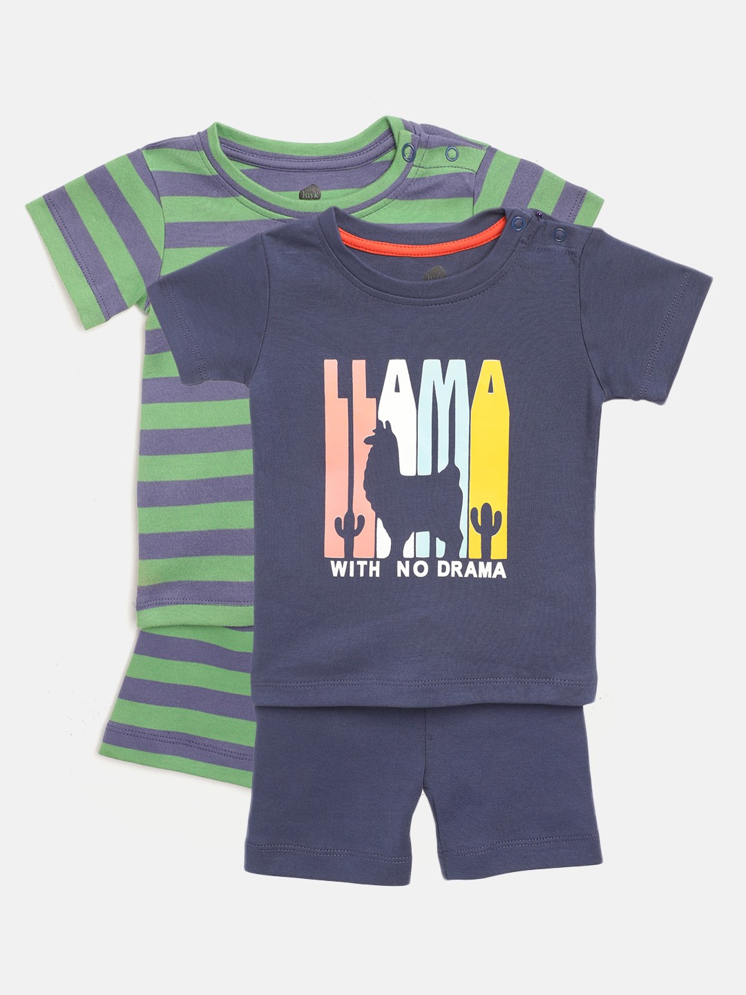 

luyk Kids Pack of 2 Printed Pure Cotton Clothing Sets, Navy blue