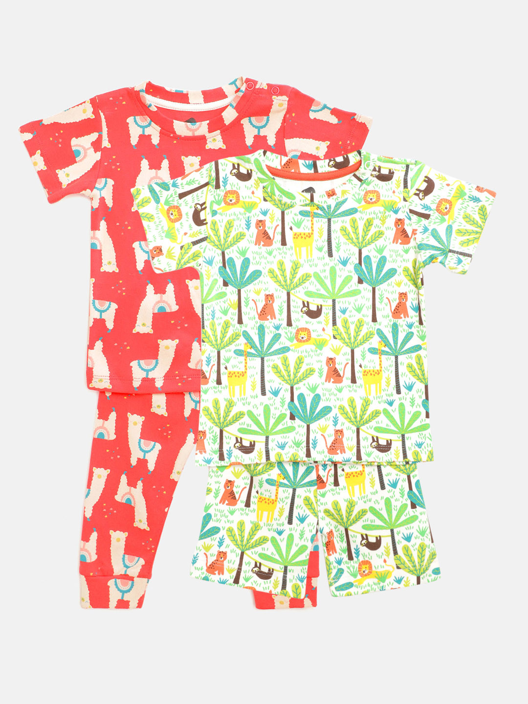 

luyk Kids Pack of 2 Printed Pure Cotton Clothing Sets, Coral