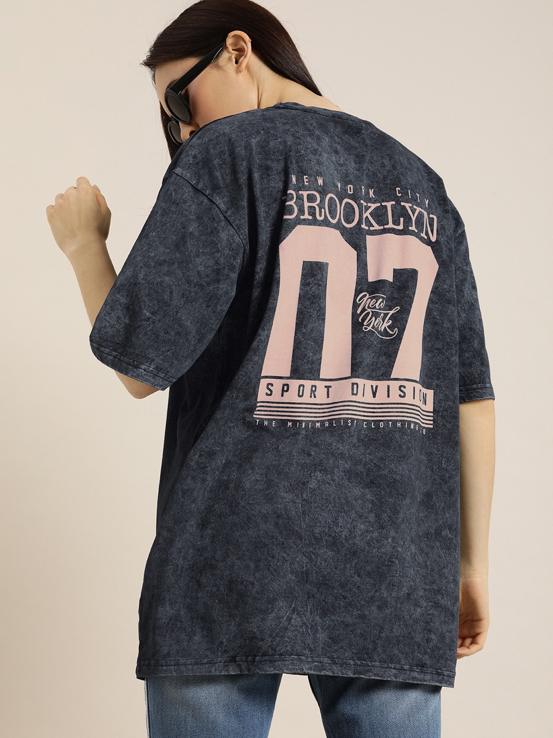 

DILLINGER Women Black Printed Round Neck Oversized T-shirt