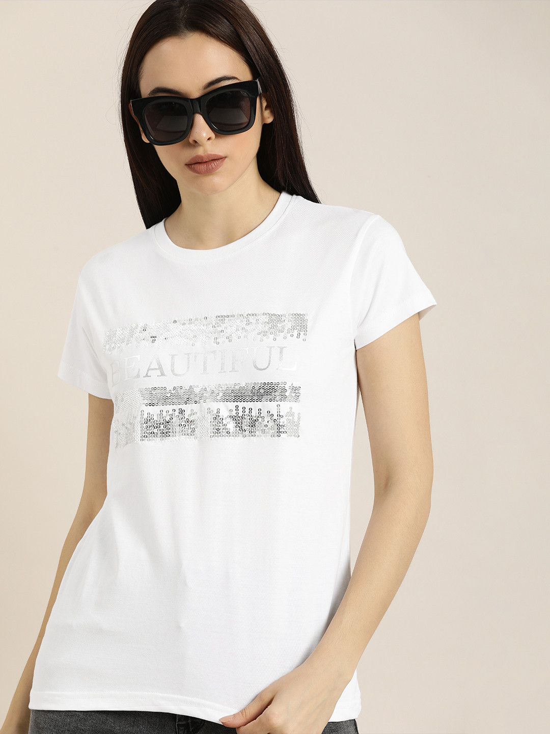 

DILLINGER Women White Printed Round Neck Regular Fit T-shirt