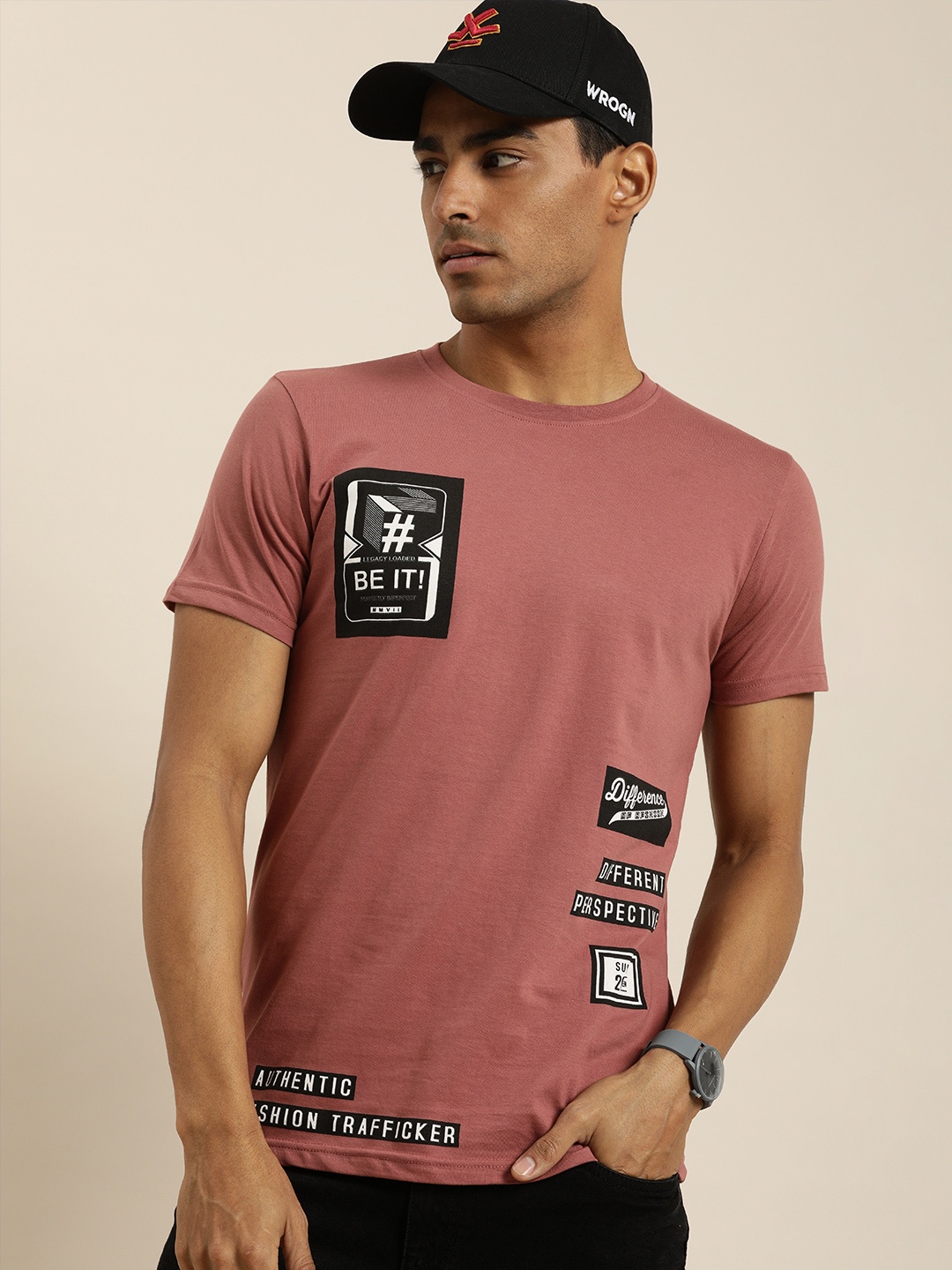 

Difference of Opinion Men Pink Printed Pure Cotton T-shirt